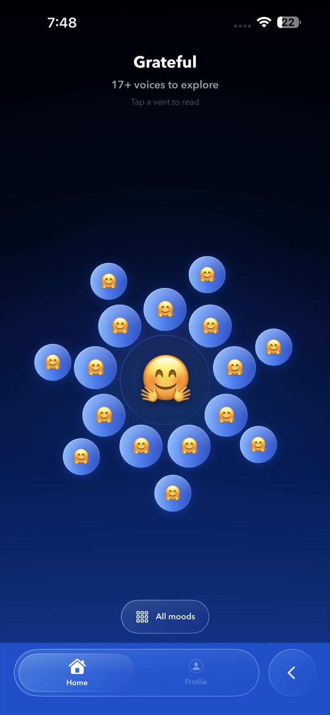 Exploring others' vents as orbs in the VENT app
